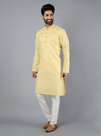Light Yellow Solid Cotton Blend Kurta for Men