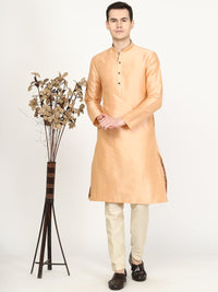 Light Peach Solid Silk Blend Kurta for Men