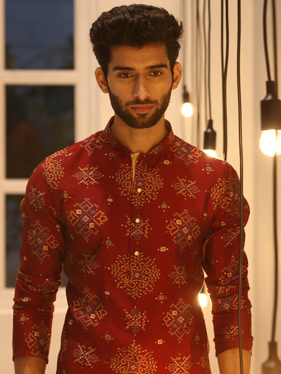 Men Brown Printed Kurta Only