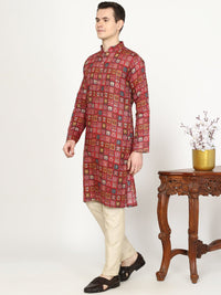 Men'S Maroon Printed Silk Blend Kurta