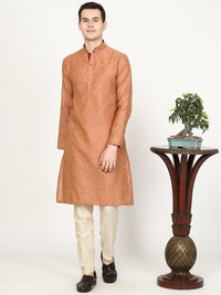 Maroon Printed Silk Blend Kurta for Men