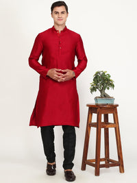 Maroon Texture Printed Silk Blend Kurta for Men