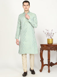 Mint Green Printed Silk Blend Kurta for Men