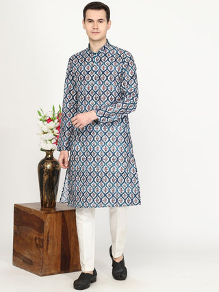 Multi Mughal Printed Silk Blend Kurta for Men

