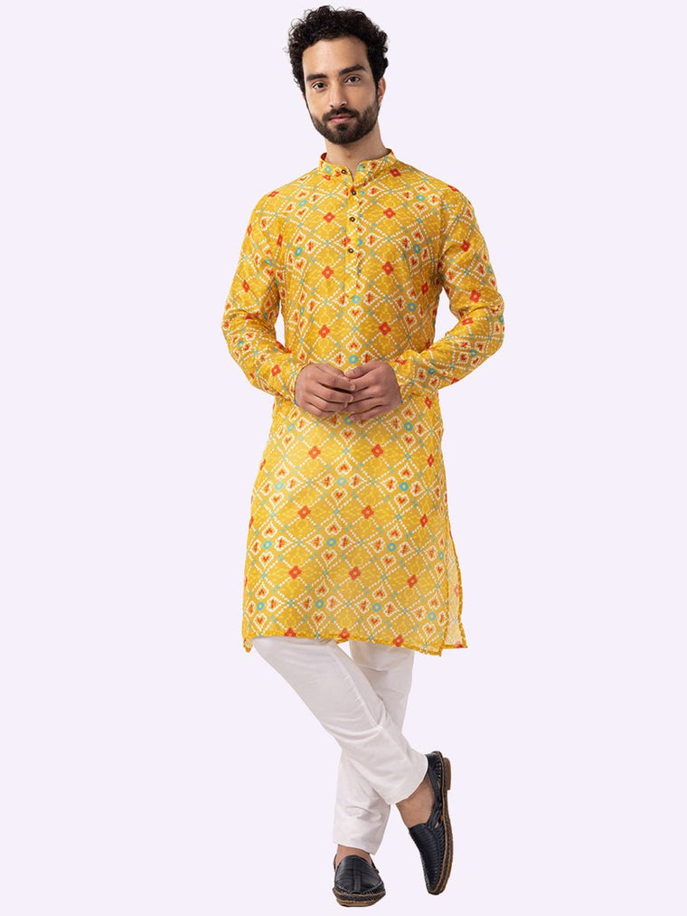 Men'S Yellow Printed Kurta Only