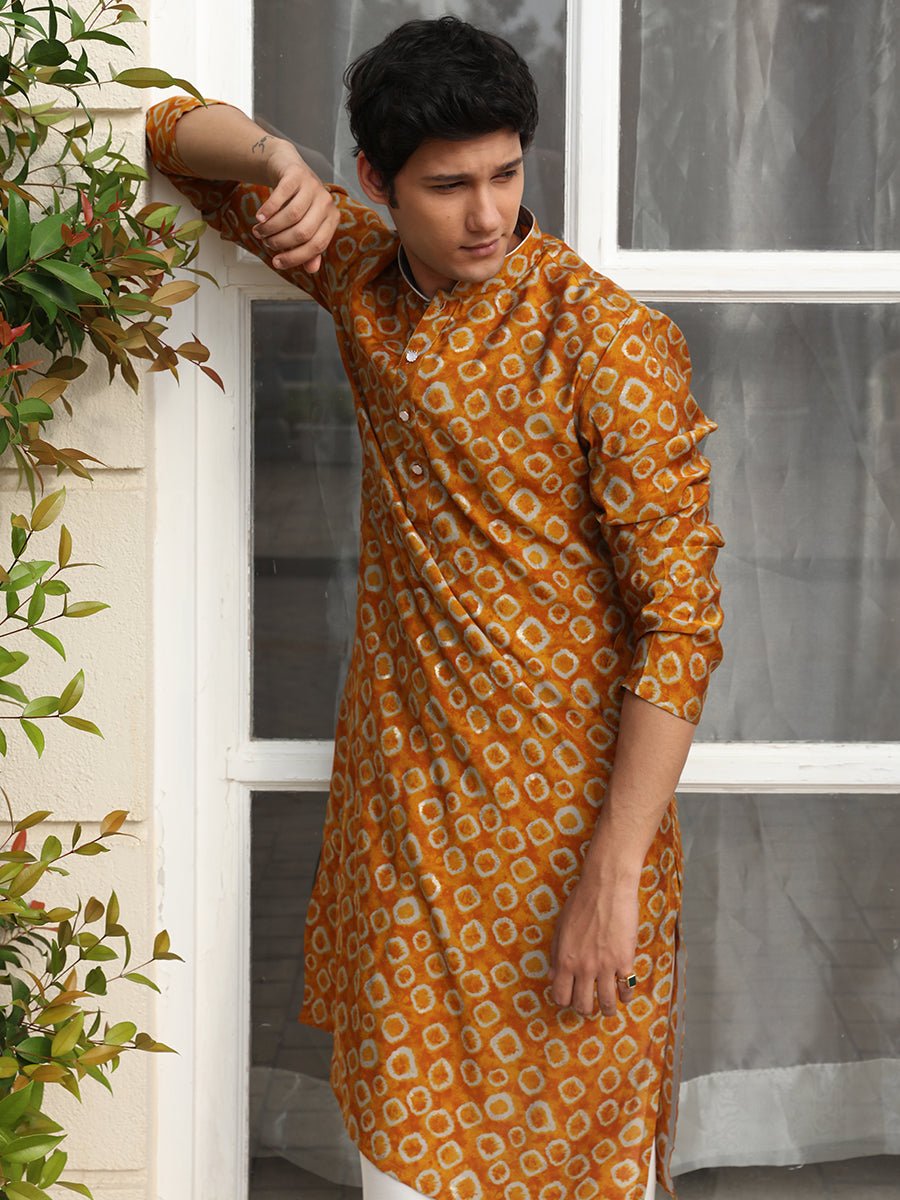 Printed Kurta Haldi Kurta Pajama Designer Mustard Yellow Printed