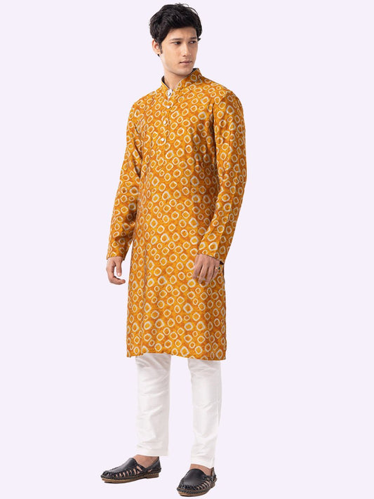 Girls Green & Mustard Yellow Printed Kurta Set main image 0