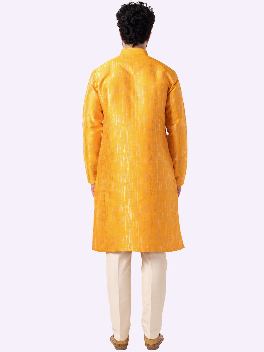 Mustard Yellow Self Textured Kurta - The Kurta Company