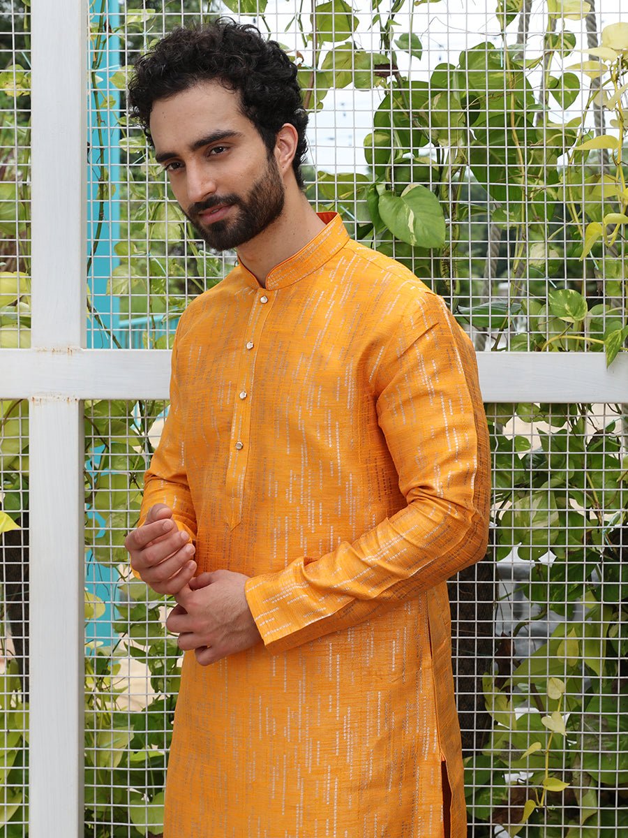 Ethnic Mustard Yellow Self Textured Kurta For Men The Kurta Company