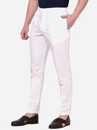 Off-White Solid Cotton Silk Aligarhi Pajama