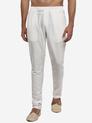 Off-White Solid Cotton Silk Aligarhi Pajama For Men