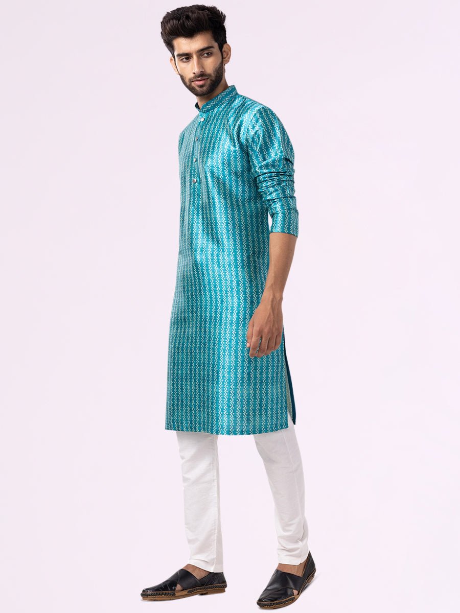 Peacock Color Kurta For Men
