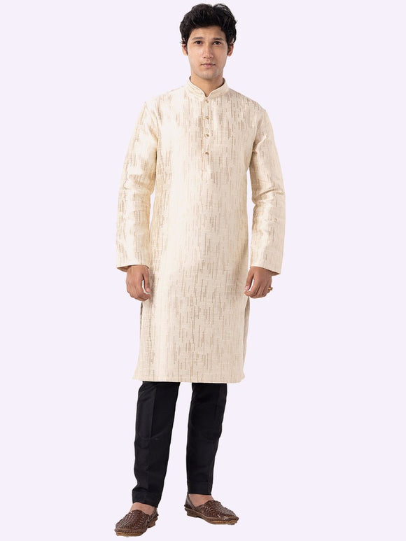 Trendy Pearl White Self-Textured Kurta For Men – The Kurta Company