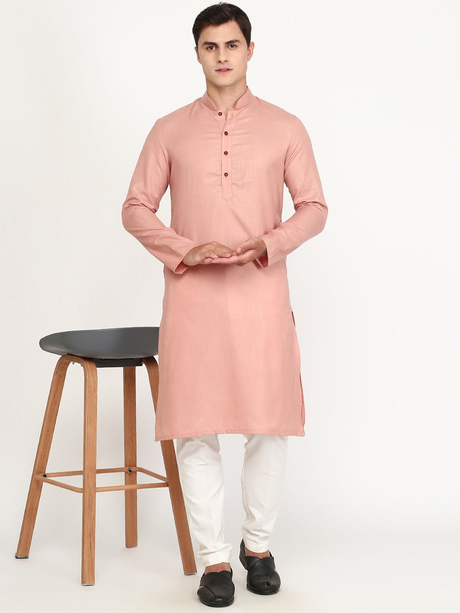  Pink Solid Cotton Blend Kurta for Men
