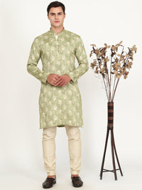 Pista Green Printed Cotton Blend Kurta for Men