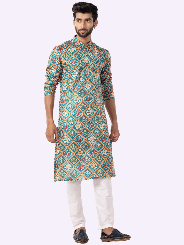 Designer Rama green Printed Kurta For Men The Kurta Company