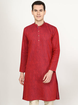 Red Printed Silk Blend Kurta for Men