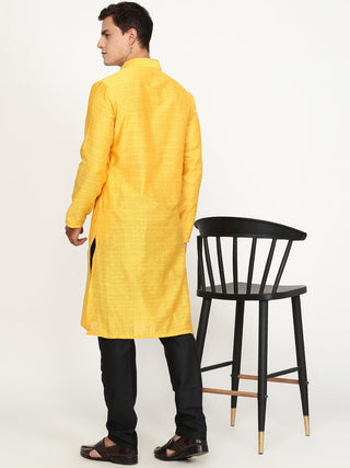 Sun Shine Yellow Haldi Printed Silk Blend Kurta for Men