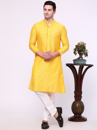 Vibrant Yellow Self-Textured Haldi Kurta For Men