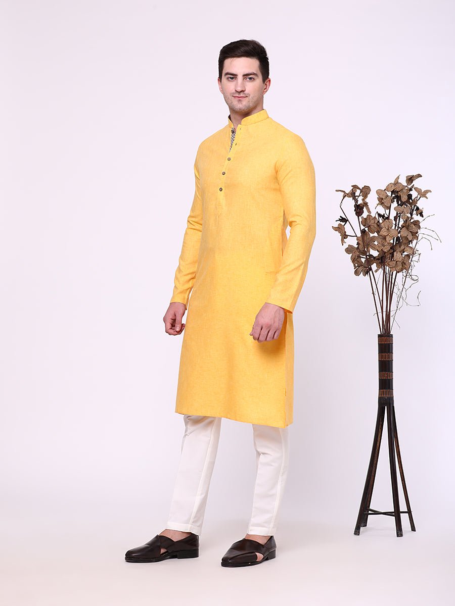 Traditional Yellow Solid Haldi Kurta For Men